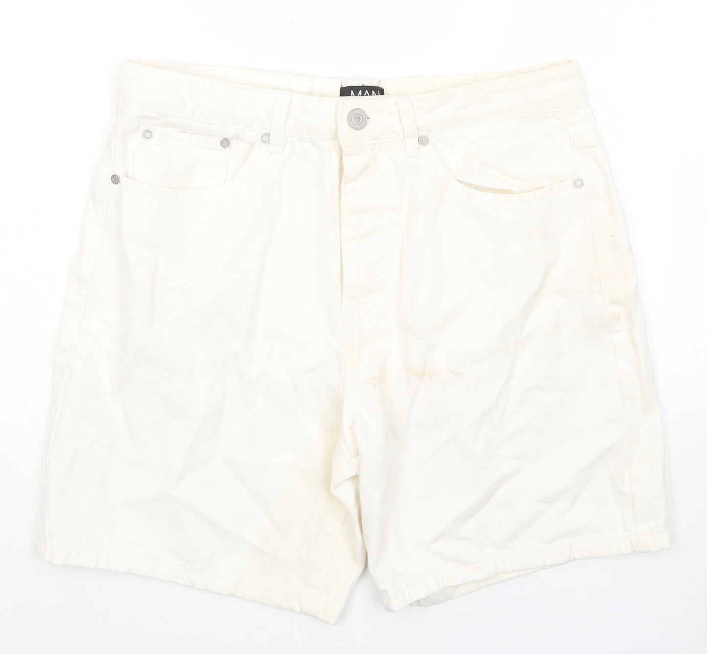 Boohoo Mens Ivory Cotton Bermuda Shorts Size 32 in L8 in Regular Zip