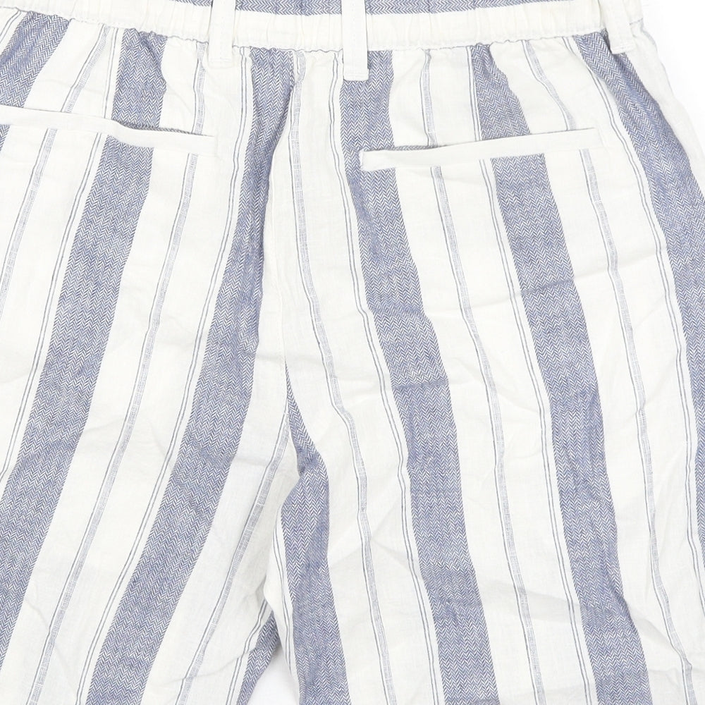 Marks and Spencer Mens Blue Striped Linen Chino Shorts Size 32 in L9 in Regular Zip