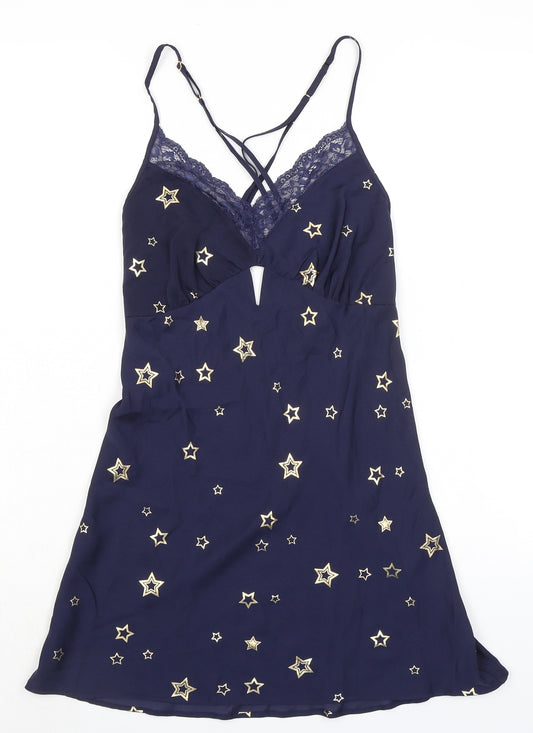 Marks and Spencer Womens Blue Solid Polyester Cami Dress Size 6 - Stars