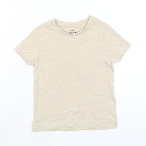 Marks and Spencer Boys Beige Cotton Basic T-Shirt Size 2-3 Years Crew Neck