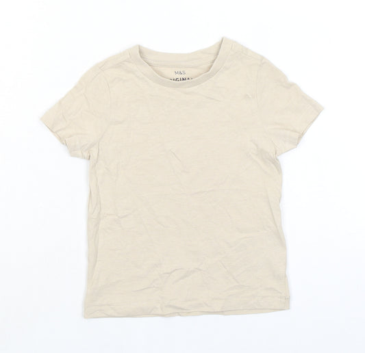 Marks and Spencer Boys Beige Cotton Basic T-Shirt Size 2-3 Years Crew Neck