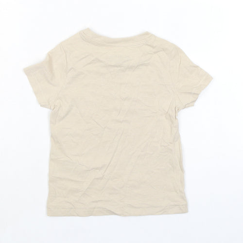 Marks and Spencer Boys Beige Cotton Basic T-Shirt Size 2-3 Years Crew Neck