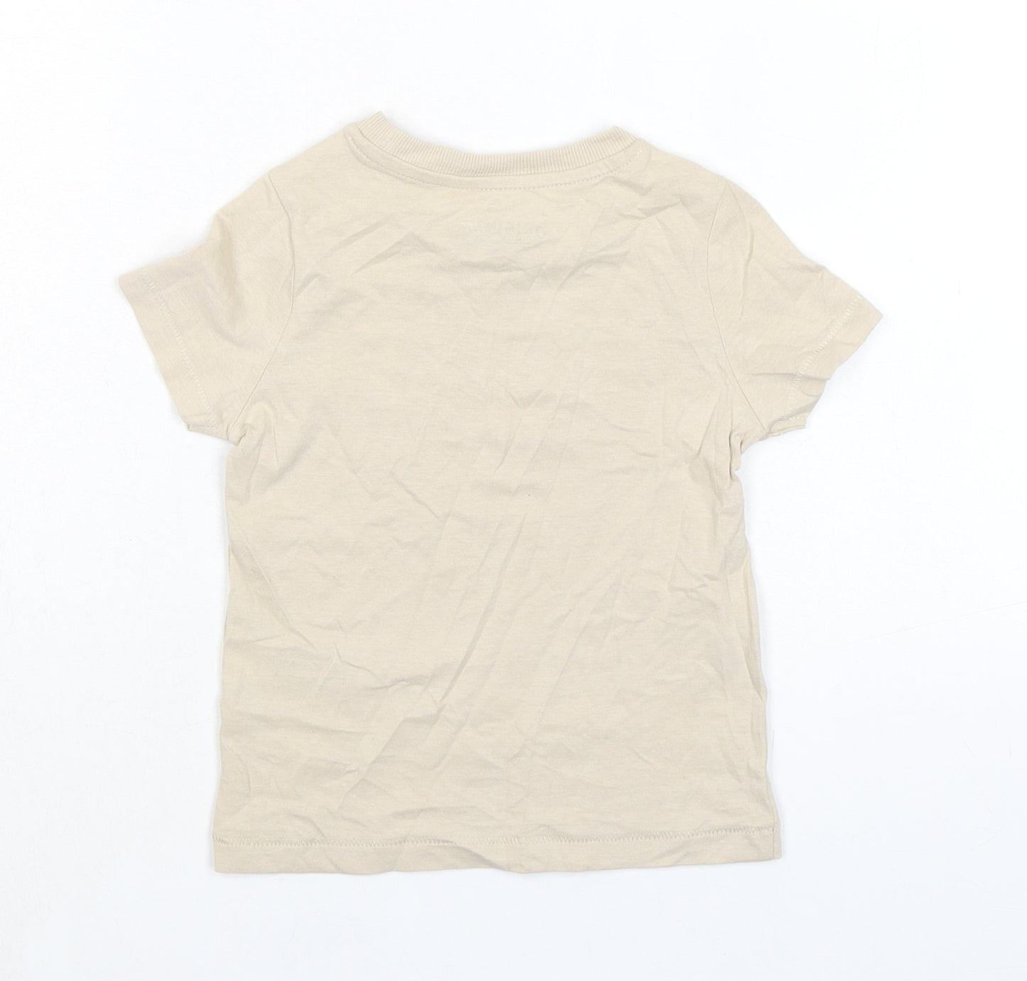 Marks and Spencer Boys Beige Cotton Basic T-Shirt Size 2-3 Years Crew Neck