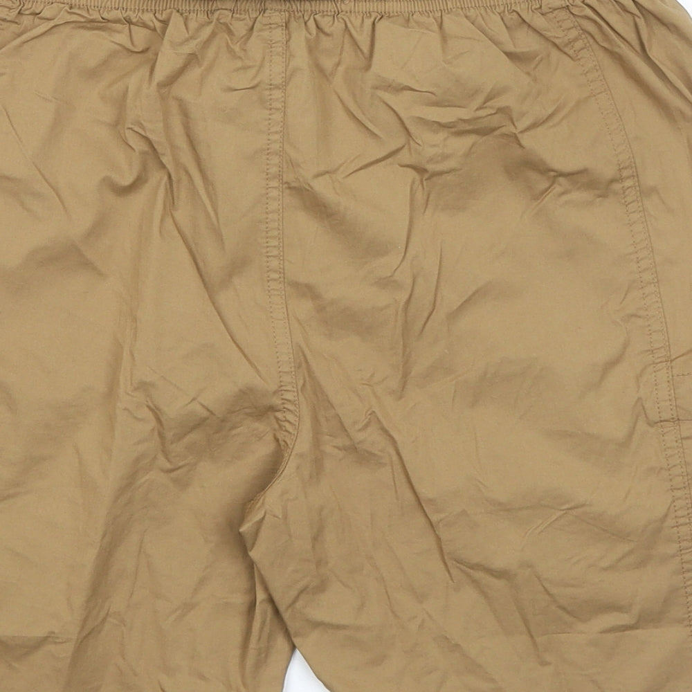 Marks and Spencer Mens Brown Cotton Cargo Shorts Size 32 in L8 in Regular Zip - Zip Pockets