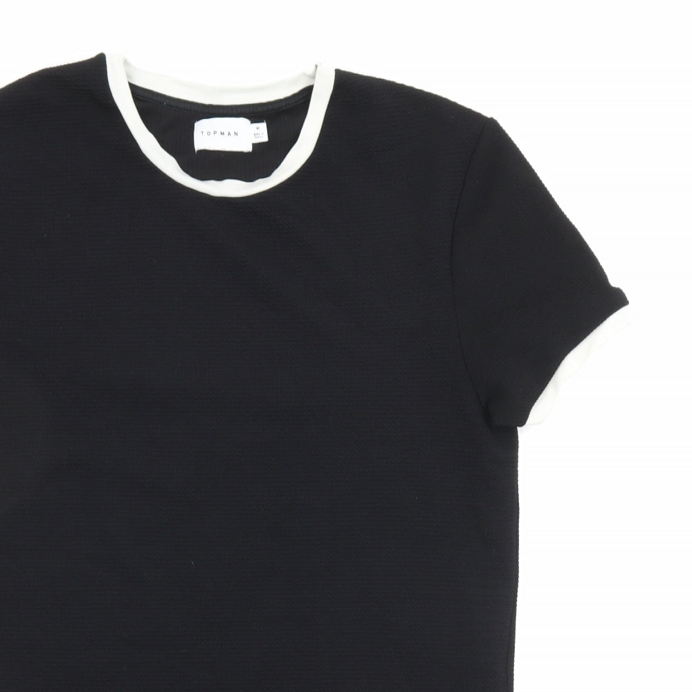 Topman Mens Black Polyester T-Shirt Size M Round Neck