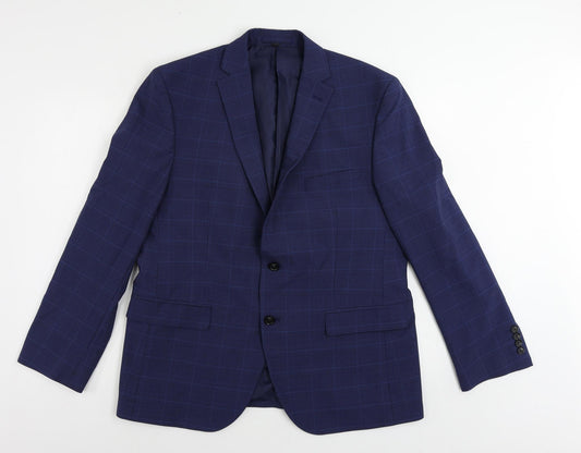 Marks and Spencer Mens Blue Plaid Polyester Jacket Suit Jacket Size 44 Regular