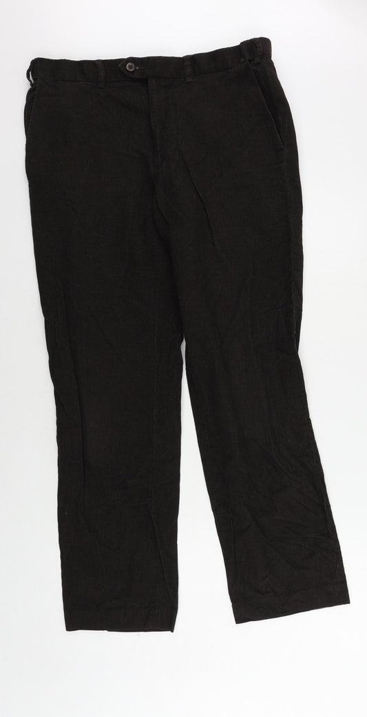 Marks and Spencer Mens Brown Cotton Trousers Size 34 in L31 in Regular Button