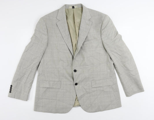 Marks and Spencer Mens Beige Plaid Polyester Jacket Suit Jacket Size 44 Regular