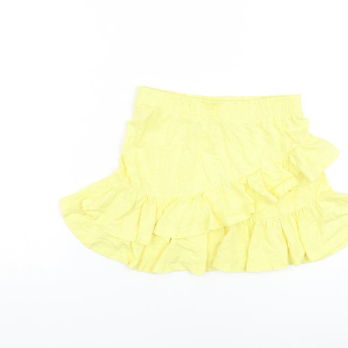 Zara Girls Yellow Cotton Skater Skirt Size 7 Years Regular Pull On