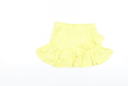 Zara Girls Yellow Cotton Skater Skirt Size 7 Years Regular Pull On