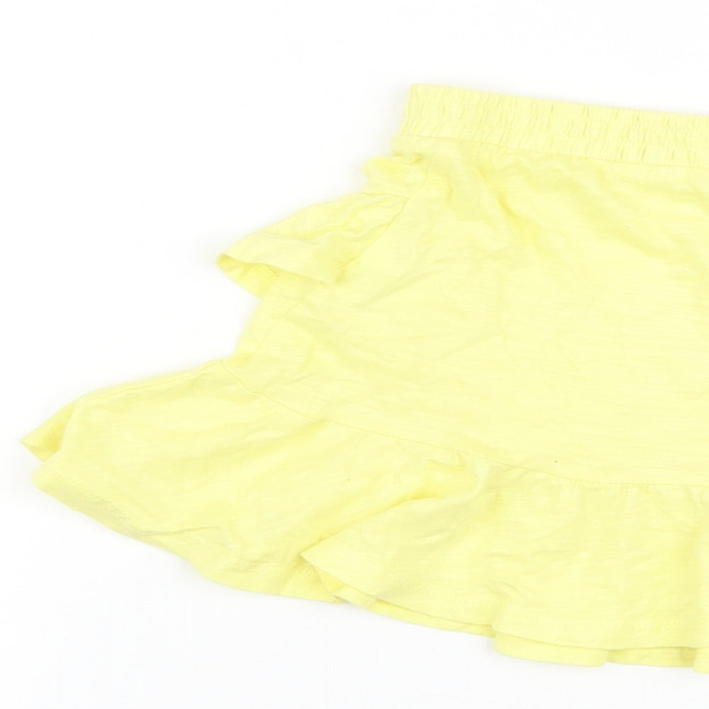 Zara Girls Yellow Cotton Skater Skirt Size 7 Years Regular Pull On