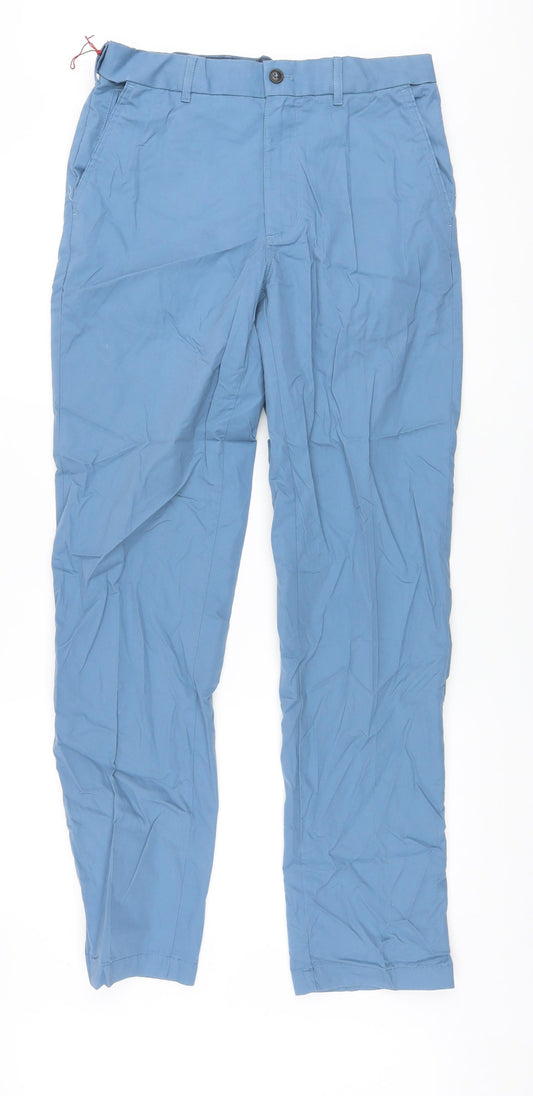 Blue Harbour Mens Blue Cotton Trousers Size 30 in L33 in Regular Button