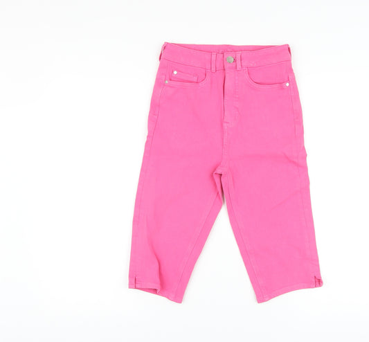 Marks and Spencer Womens Pink Cotton Bermuda Shorts Size 6 L14 in Regular Button