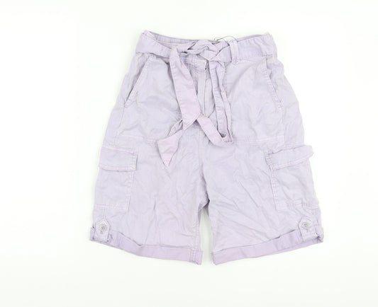 Marks and Spencer Womens Purple Lyocell Cargo Shorts Size 8 L9 in Regular Button