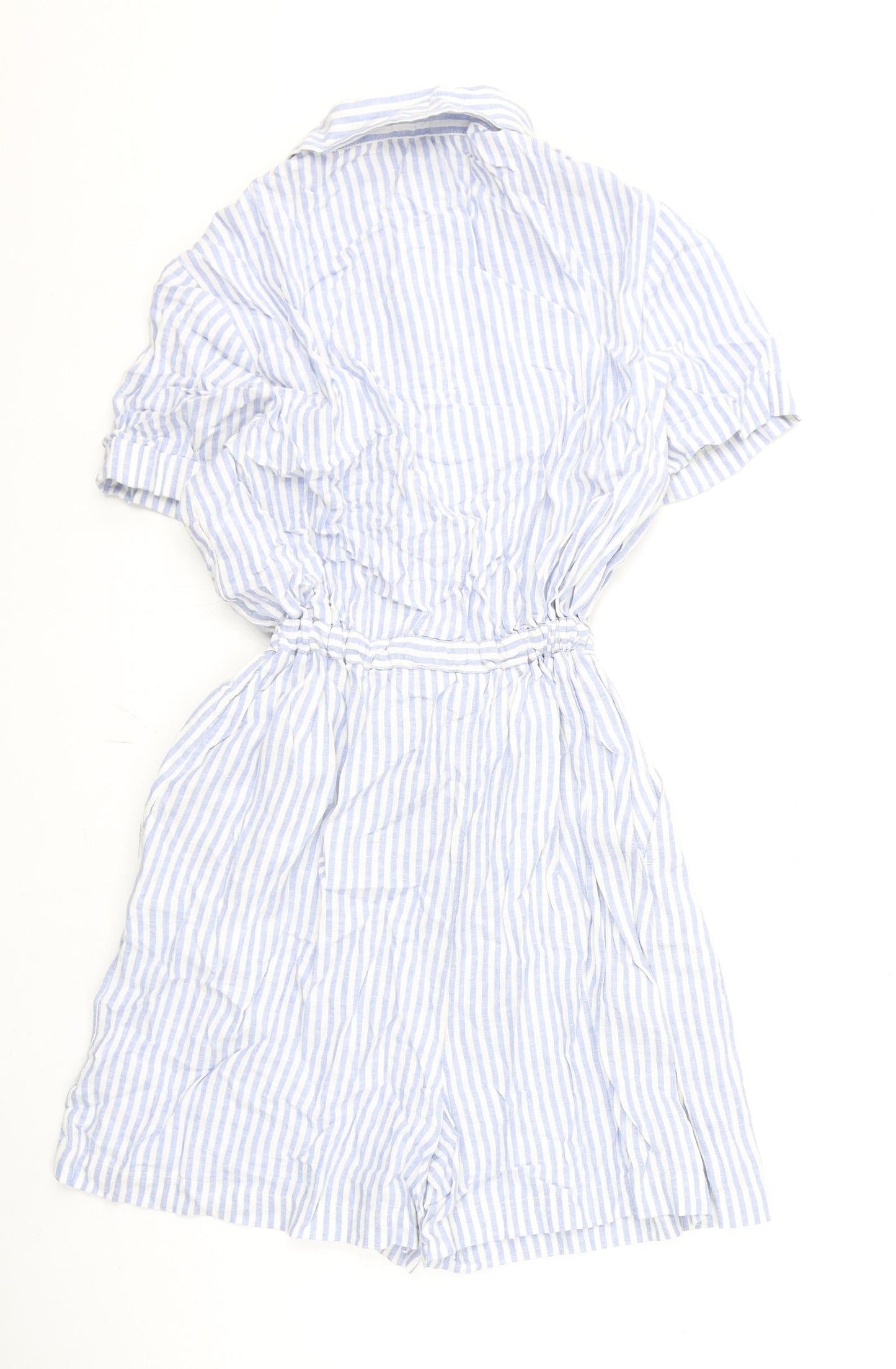 Marks and Spencer Womens Blue Striped Linen Romper One-Piece Size 12 L3 in Button