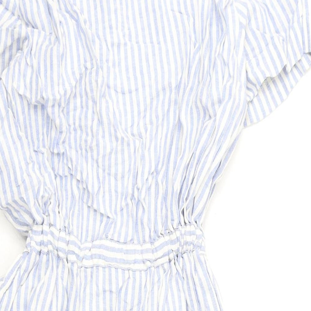 Marks and Spencer Womens Blue Striped Linen Romper One-Piece Size 12 L3 in Button