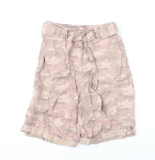 Marks and Spencer Womens Pink Camouflage Lyocell Cargo Shorts Size 8 L7 in Regular Zip