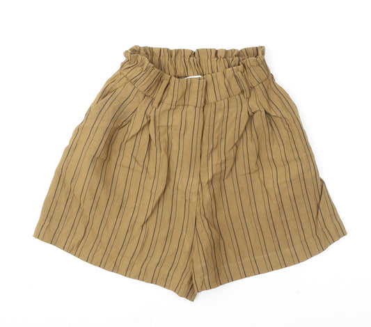 H&M Womens Brown Striped Vinyl Paperbag Shorts Size 8 L3 in Regular Zip