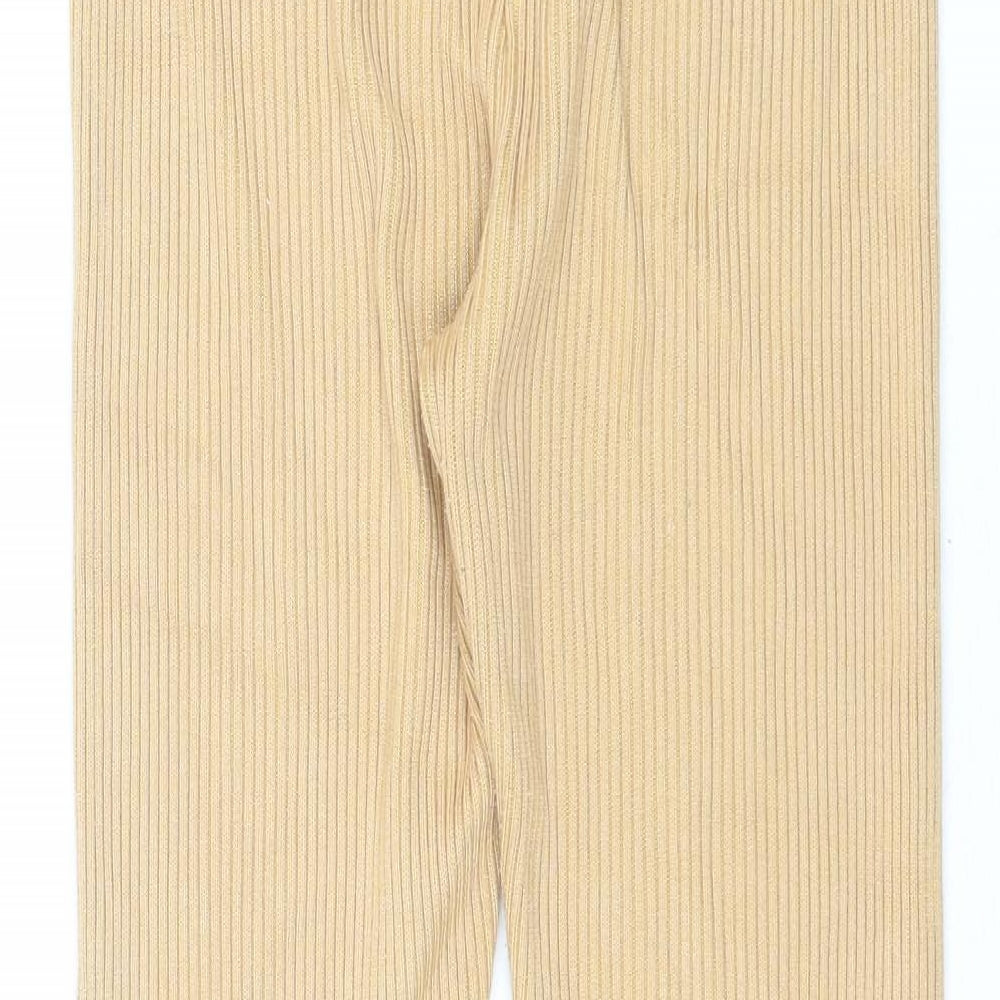 Missguided Womens Beige Polyester Cropped Leggings Size 10 L28 in - Logo Ribbed