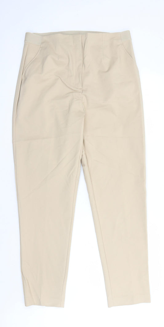 Marks and Spencer Womens Beige Cotton Chino Trousers Size 18 L31 in Regular Zip - Elasticated Waist Pockets