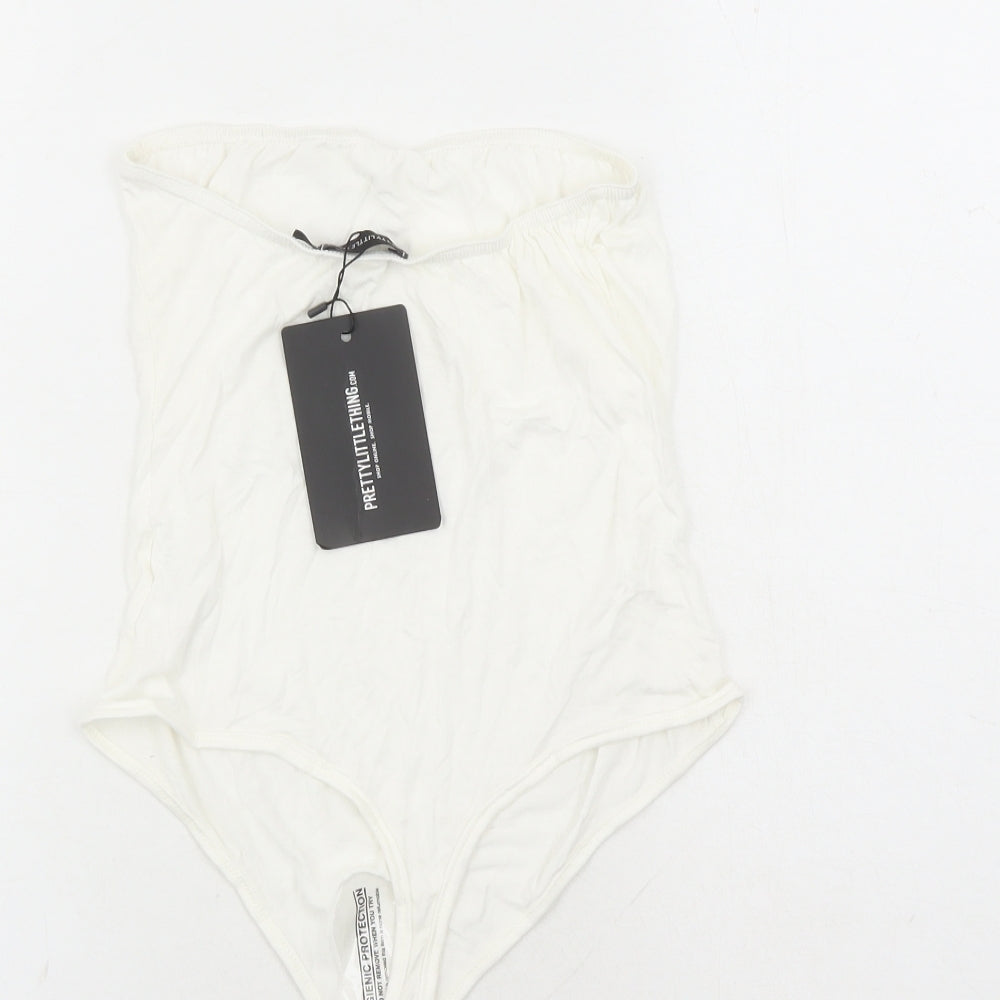 PRETTYLITTLETHING Womens White Viscose Bodysuit One-Piece Size 12 Snap