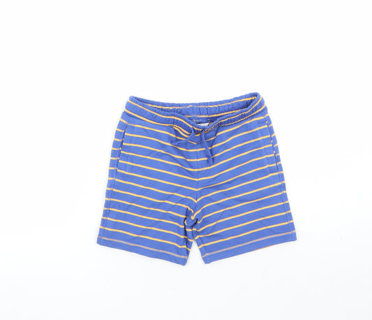 Marks and Spencer Boys Blue Striped Cotton Sweat Shorts Size 6-7 Years Regular Drawstring - Elasticated Waist Inside Leg 5 Inches