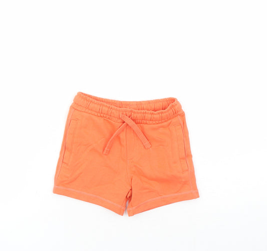 Marks and Spencer Boys Orange Cotton Sweat Shorts Size 2-3 Years Regular Drawstring - Elasticated Waist Waist Size 22 Inches Inside Leg 3 Inches