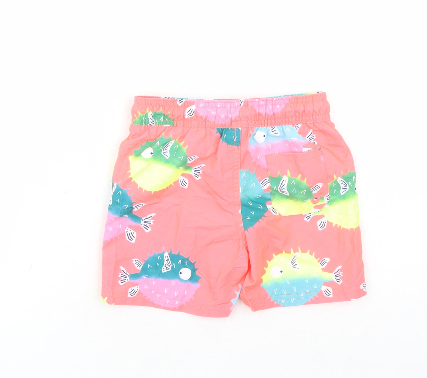 Marks and Spencer Boys Pink Geometric Polyester Sweat Shorts Size 2-3 Years Regular Drawstring - Elasticated Waist Swim Shorts Puffer Fish