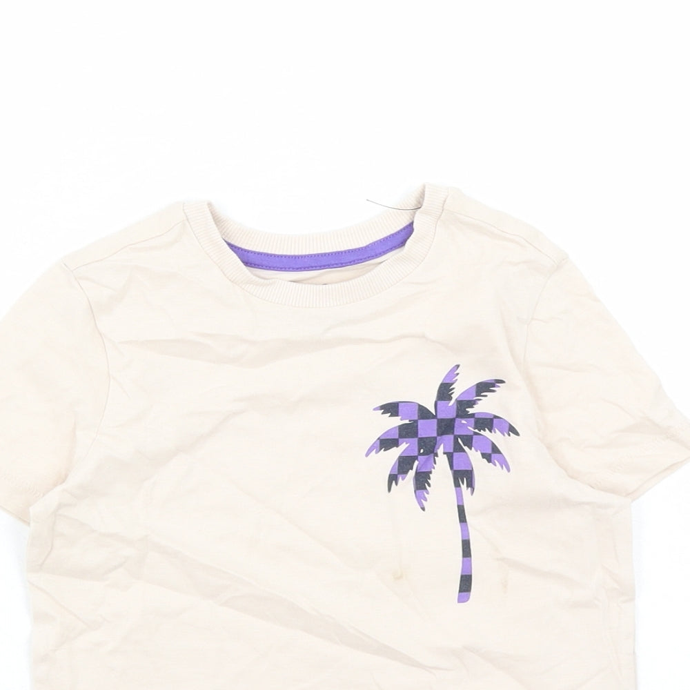 Marks and Spencer Boys Beige Cotton Basic T-Shirt Size 4-5 Years Crew Neck Pullover - Palm Tree