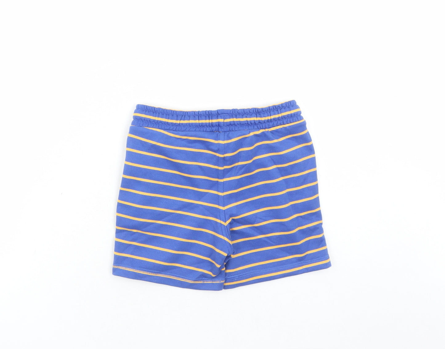 Marks and Spencer Boys Blue Striped Cotton Sweat Shorts Size 4-5 Years Regular Drawstring - Elasticated Waist Waist Size 22 Inches Inside Leg 3 Inches