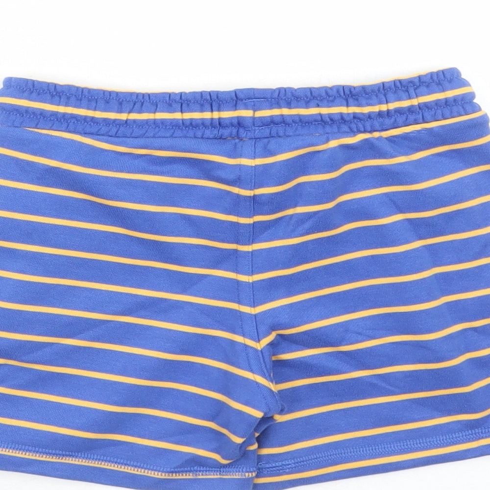 Marks and Spencer Boys Blue Striped Cotton Sweat Shorts Size 4-5 Years Regular Drawstring - Elasticated Waist Waist Size 22 Inches Inside Leg 3 Inches