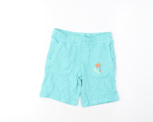 Marks and Spencer Boys Blue Cotton Sweat Shorts Size 5-6 Years Regular - Chill, Pockets