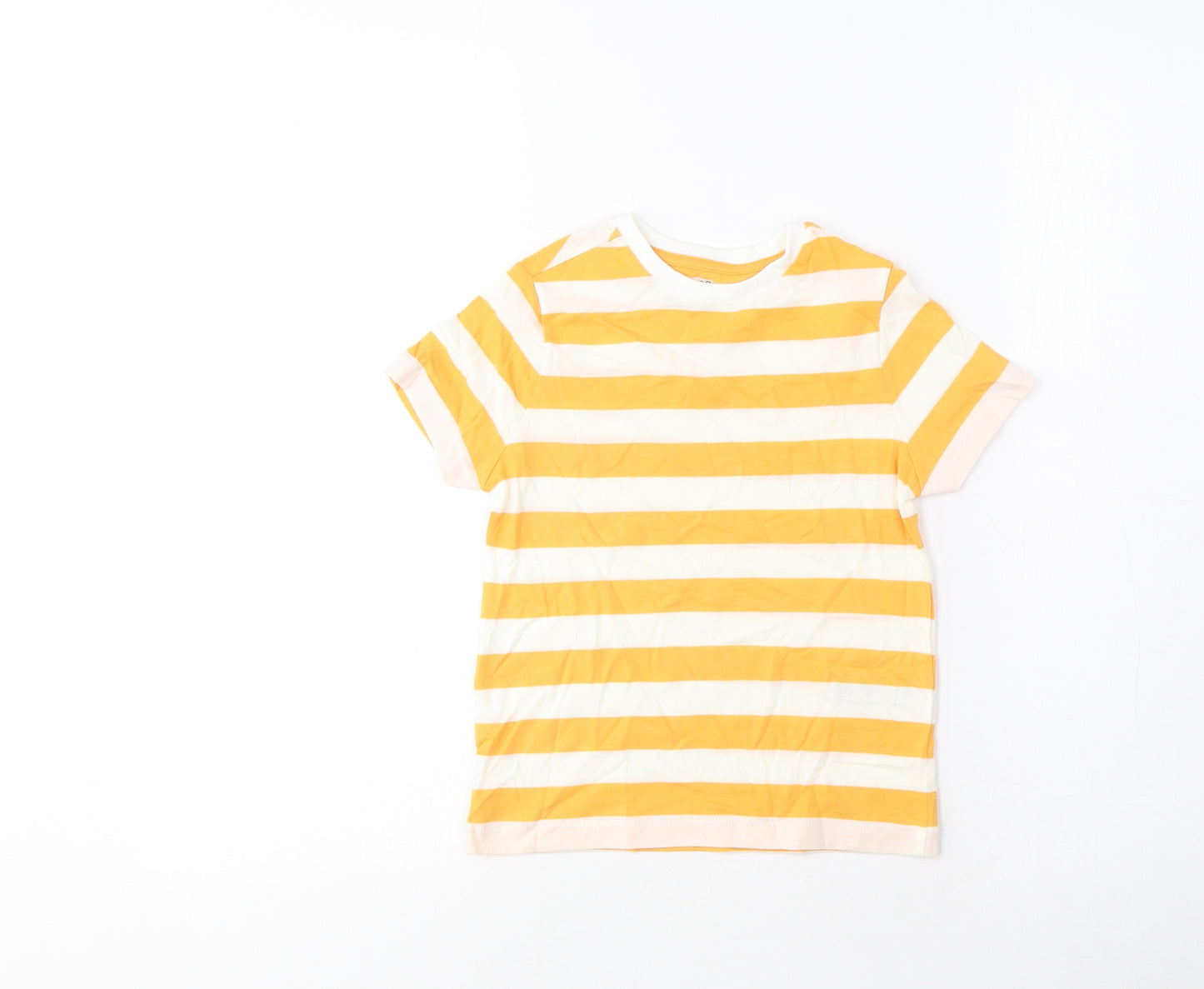 Marks and Spencer Boys Yellow Striped Cotton Basic T-Shirt Size 4-5 Years Crew Neck Pullover