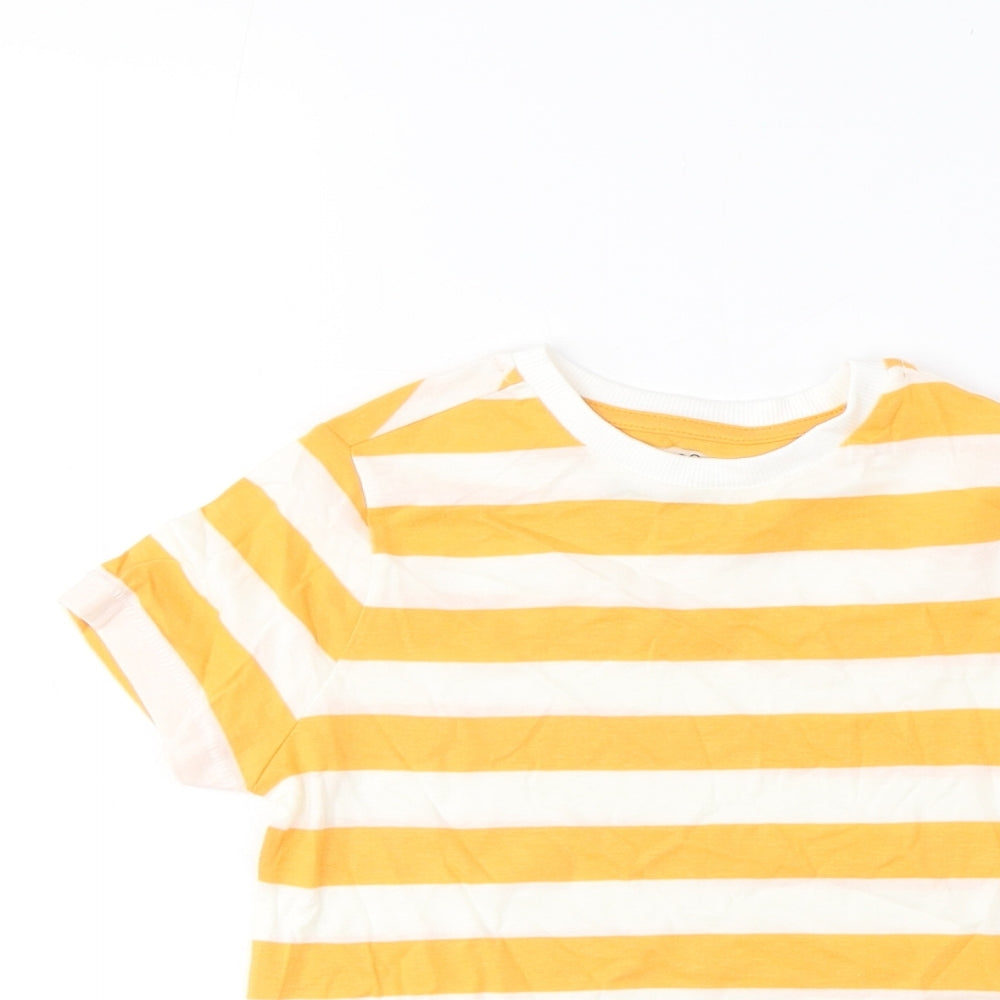 Marks and Spencer Boys Yellow Striped Cotton Basic T-Shirt Size 4-5 Years Crew Neck Pullover