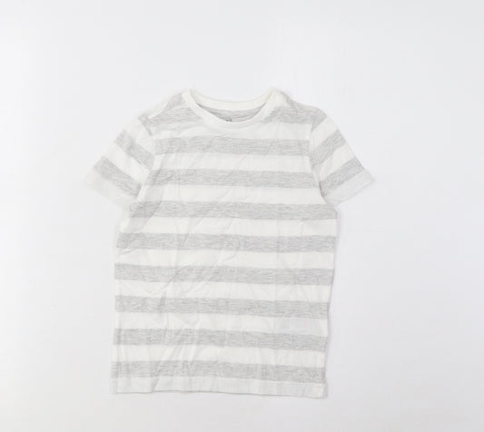 Marks and Spencer Boys Grey Striped Cotton Basic T-Shirt Size 4-5 Years Crew Neck Pullover