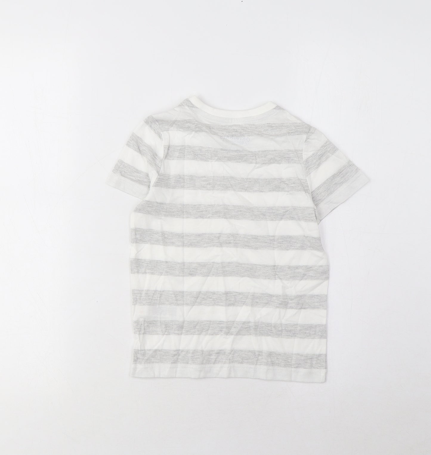 Marks and Spencer Boys Grey Striped Cotton Basic T-Shirt Size 4-5 Years Crew Neck Pullover