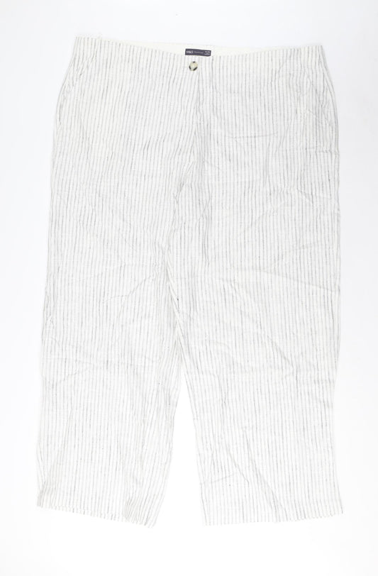 Marks and Spencer Womens White Striped Linen Trousers Size 24 L31 in Regular Zip - Pockets