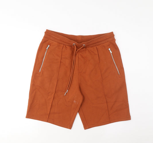 Autograph Mens Brown Polyester Sweat Shorts Size S L9 in Regular Drawstring - Zip Pockets