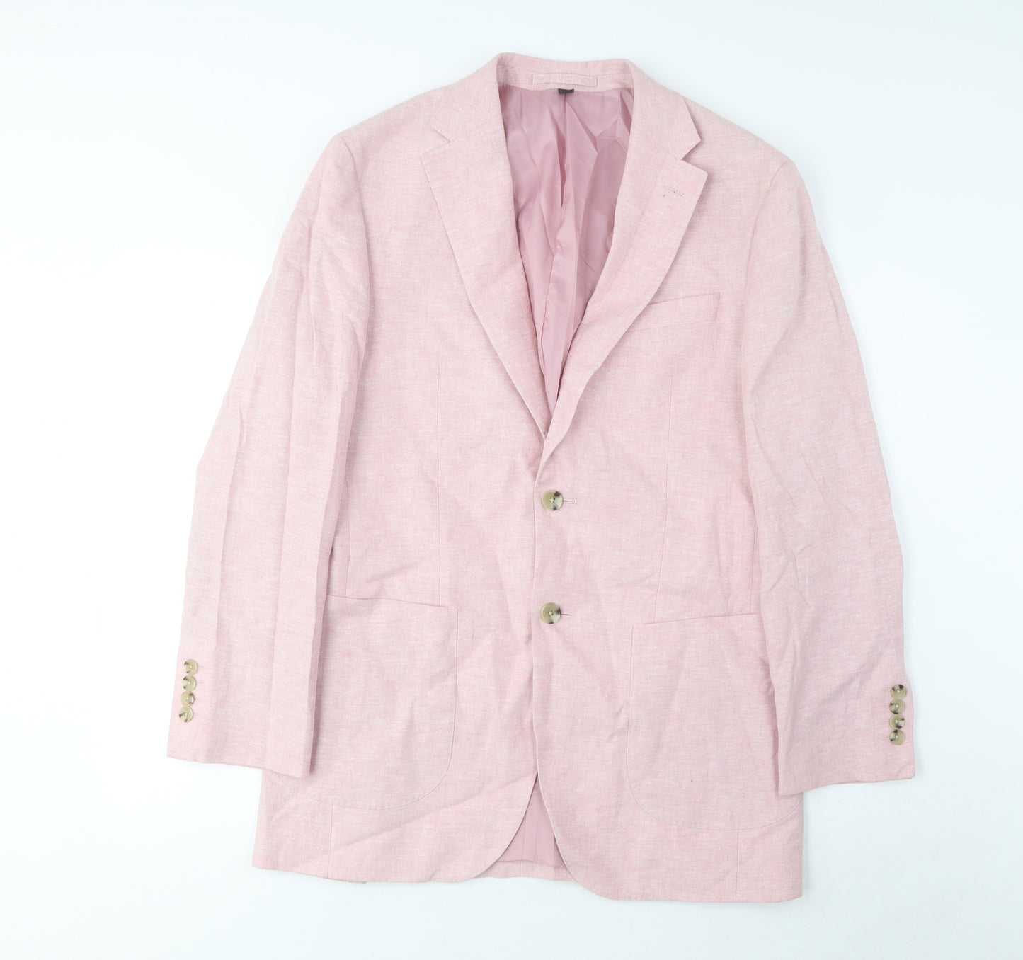 Marks and Spencer Mens Pink Linen Jacket Suit Jacket Size 38 Regular - Inside Pockets