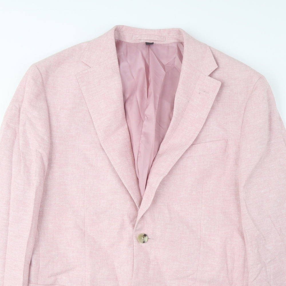 Marks and Spencer Mens Pink Linen Jacket Suit Jacket Size 38 Regular - Inside Pockets