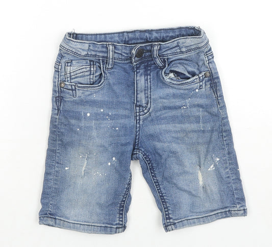 George Boys Blue Cotton Bermuda Shorts Size 5-6 Years L6 in Regular Zip