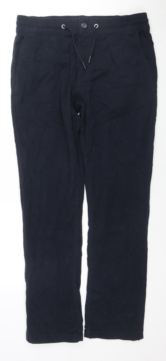 F&F Mens Blue Cotton Trousers Size 34 in L32 in Regular Drawstring