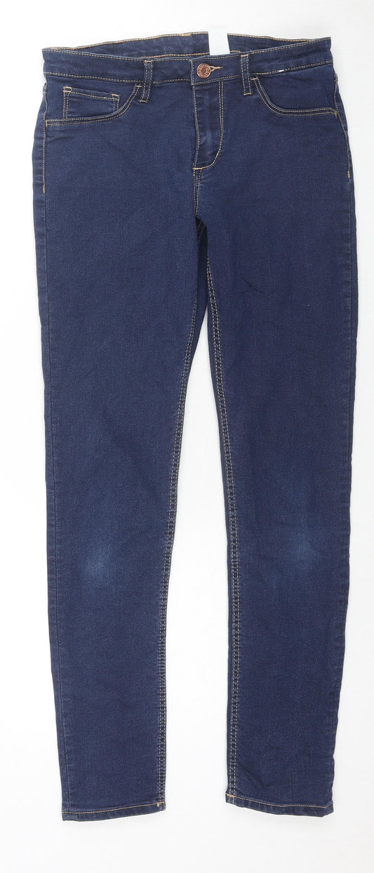 H&M Girls Blue Cotton Skinny Jeans Size 13-14 Years L26 in Regular Zip