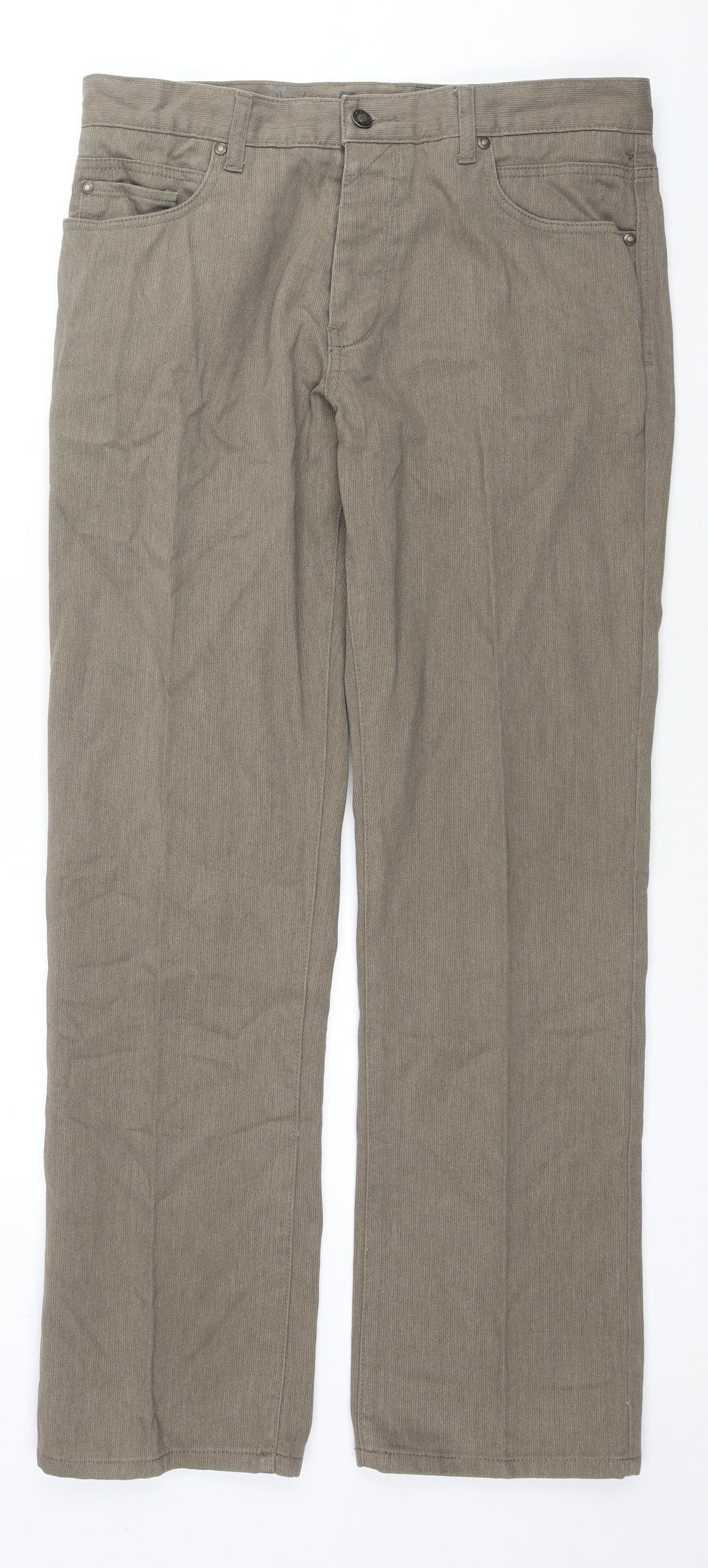 Easy Mens Brown Cotton Trousers Size 34 in L32 in Regular Zip