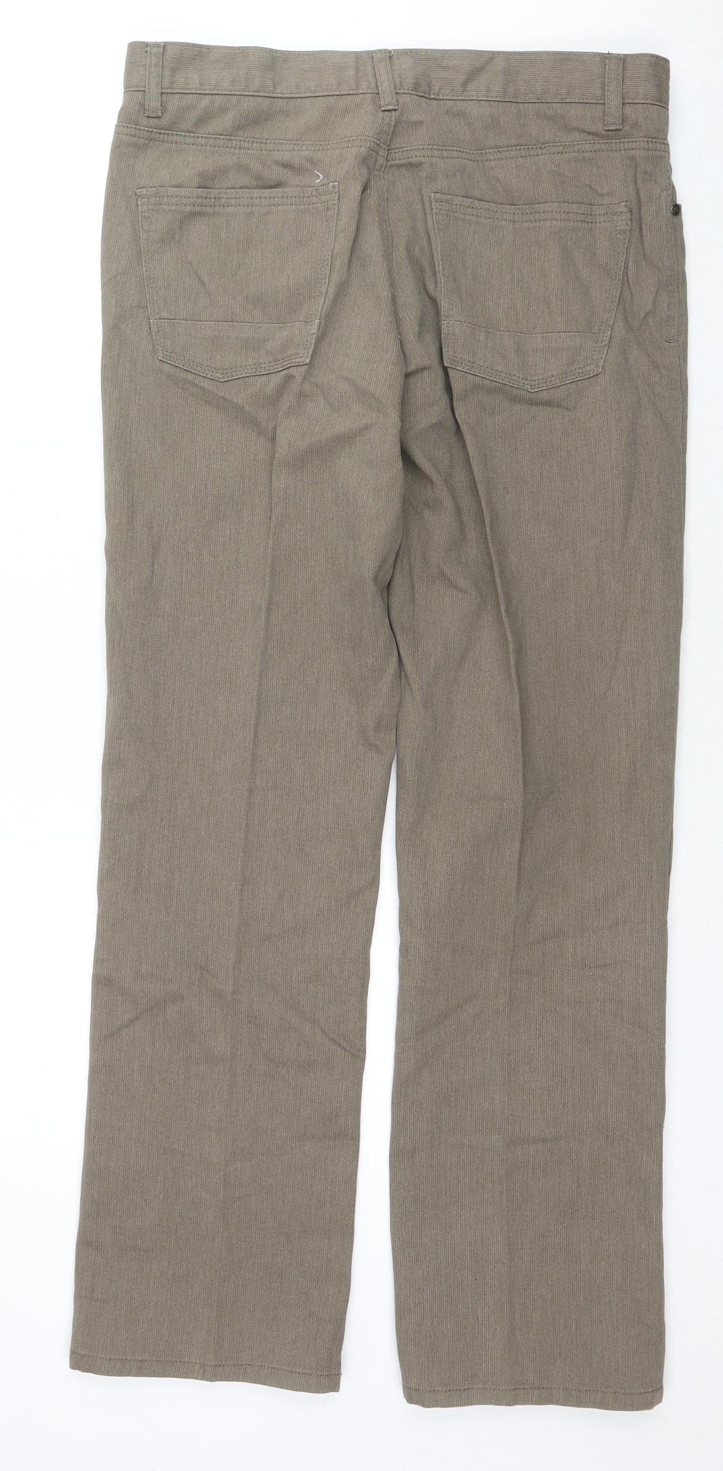 Easy Mens Brown Cotton Trousers Size 34 in L32 in Regular Zip