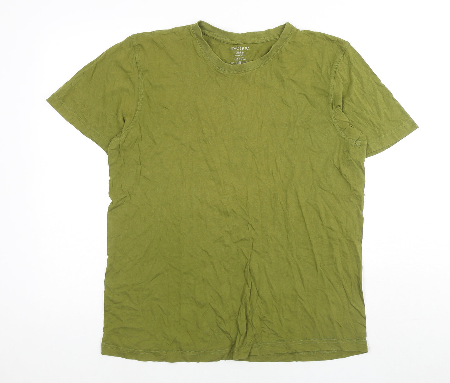 Avenue Mens Green Cotton T-Shirt Size M Round Neck