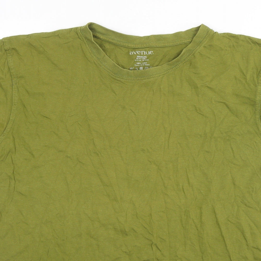 Avenue Mens Green Cotton T-Shirt Size M Round Neck