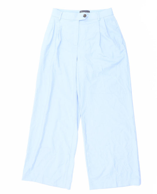 Marks and Spencer Womens Blue Polyester Trousers Size 8 L28 in Regular Zip - Smart Casual