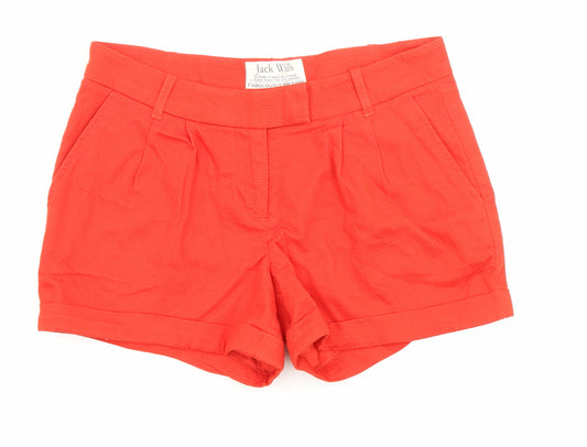 Jack Wills Womens Red Cotton Basic Shorts Size 8 L3 in Regular Zip