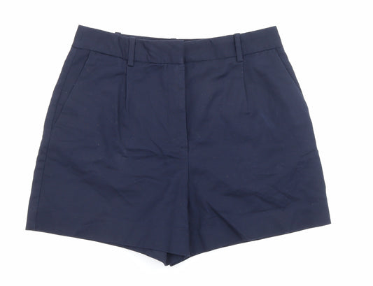 Zara Womens Blue Cotton Basic Shorts Size M L3.5 in Regular Zip - Smart Casual